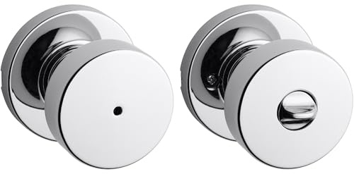 Kwikset Pismo Privacy Locking Door Knob, Interior Handle with Keyless Lock for Bedroom and Bathroom Doors, with Round Rose in Polished Chrome