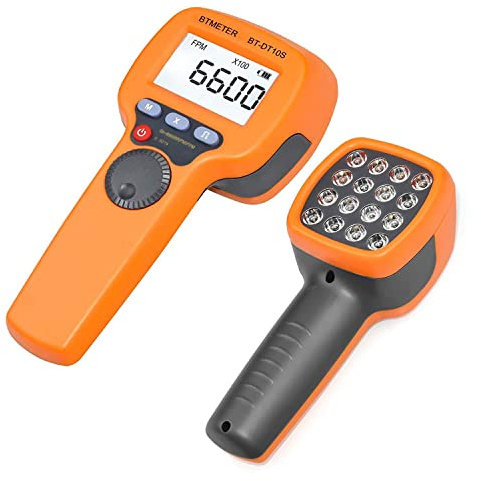 BTMETER Estroboscopio Digital Portátil 60-99999 RPM, Tacómetro Estroboscópico sin Contacto LED Alta Precisión 0.001%, Medidor de Velocidad Rotación y Frecuencia Hz para Motores