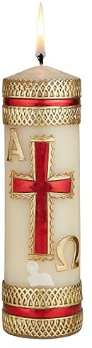Vela católica pascual de Pascua, alfa omega sin perfume para masa, bautismo, confirmación, Cuaresma, Semana Santa suministros de iglesia o decoración del hogar, 8 pulgadas