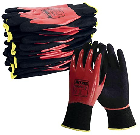 Nitrex Unigloves 360FC - 10 pairs - General Handling Gloves with NitreGrip Technology, Flat Nitrile and Sandy Nitrile, in Black/Red