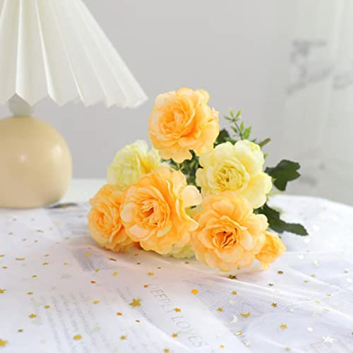 MUNACRAFT 30cm 6 Autumn Rhododendron Silk Flowers Silk Peonies Artificial Flower Bouquet for Home Wedding Decoration Indoor Home Decor-Yellow