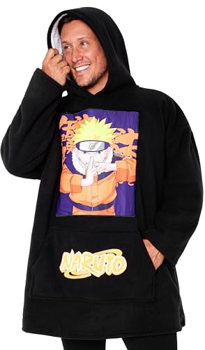 Naruto Pull Plaid Homme Sweat Oversize en Polaire Poncho Polaire Homme Doublé Sweat Anime Taille Unique Adulte Ado (Noir/Multi)