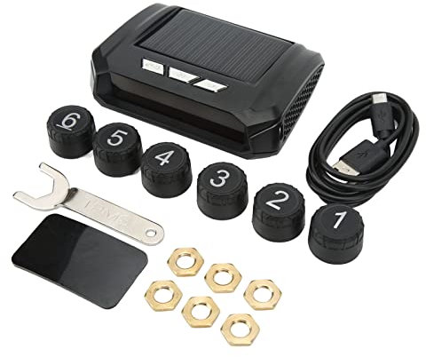 Monitor de Presión de Neumáticos Haofy, Sistema de Control de Presión de Neumáticos de Camión de 6 Ruedas, Monitor TPMS Inalámbrico de Energía Solar con 6 Sensores para Camión