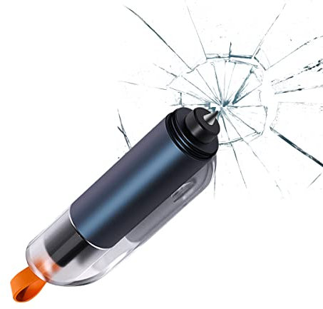 JNNJ 2-in-1 Fenster Nothammer mit Gurtschneider, Auto Fensterbrecher aus Aluminiumlegierung, Mini Auto-Sicherheitshammer mit Kopf aus Wolframstahl(Blau)