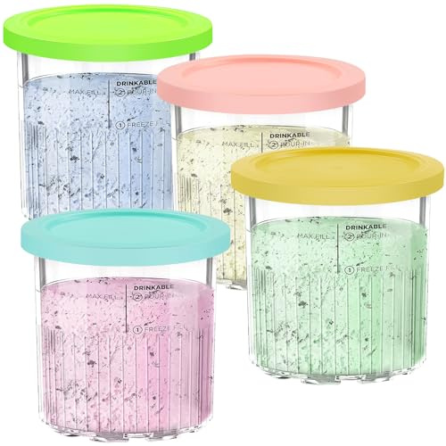 Forest Breathing Para Ninja Creami Deluxe pintas y tapas, paquete de 4 pintas de helado de 24 onzas, compatibles con Ninja NC501 NC500 Series, recipientes de helado cremosos 11 en 1, aptos para