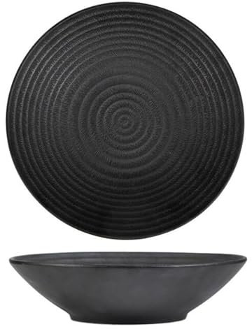 YuanSpring lámina Plato de Ensalada de cerámica Blanco y Negro Mate, tazón de cerámica Simple para el hogar, tazón de Sopa, vajilla, Apto para microondas y lavavajillas(30cm)