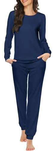 Ekouaer Conjunto de Pijama Mujer Algodón de Manga Larga Pijama de Invierno Top y Pantalones Ropa de Dormir Suave para Mujer Pjs Lounge Wear