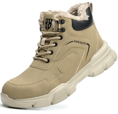 Nasogetch Scarpe Antinfortunistiche Uomo Donna Alte Scarpe da Lavoro Impermeabile Stivali da Lavoro Leggere Comode con Punta in Acciaio 9193 Kaki Invernali Fodera Calda 37 EU