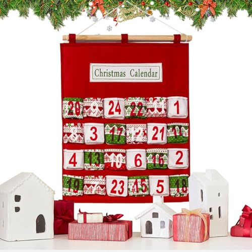 Tyg adventskalender med fickor Jul Nedräkning 24 Fickor Hängbara Dekorativa