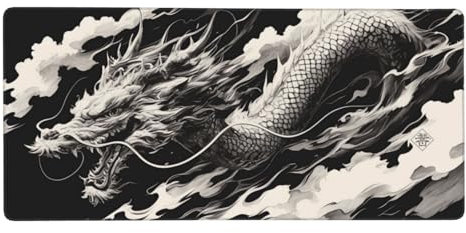 35.4 x 11.8 x 0.12 inch Large Mouse Mat Black, Desk Pad Dragon Gaming Mouse Pad Large 90 x 30 cm, Extended Mousepad with Stitched Edges, Keyboard Mat with Anti-Slip Rubber Base, Gifts for Man -Y1410