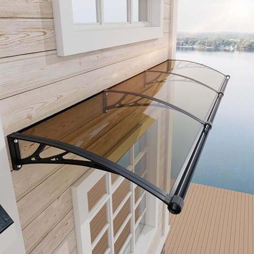 Auvent de Porte d'entrée avec Système de Drainage - 300x100cm Toit Marquise en Polycarbonate Abri de Pluie en Polycarbonate Anti-UV,Contre Neige et Vent,Support ABS