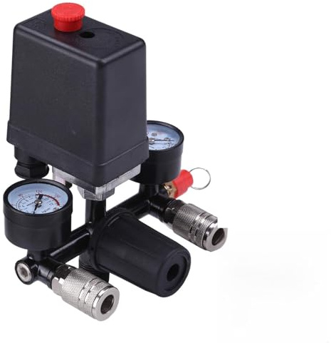 GREENSAPPIRE Druckschalter Luftkompressor 230V Druckregler Kompressor mit Manometer mit 2 Anzeigen Luftkompressor mit Kontrollventil Regler Kompressorschalter Steuerventil Regler