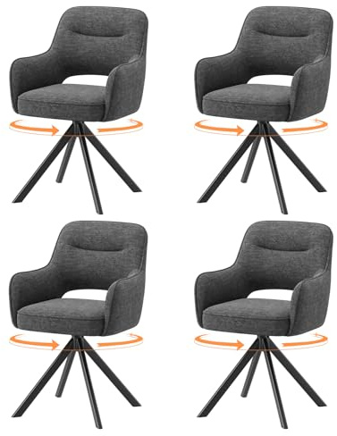 COLAMY Drehbare Esszimmerstühle 4er Set mit Armlehnen, Drehbare Polsterstühle für Küche & Esszimmer aus weichem Florstoff mit Metallgestell und Rückenlehne, für Esszimmer, Küche, Büro,Grau
