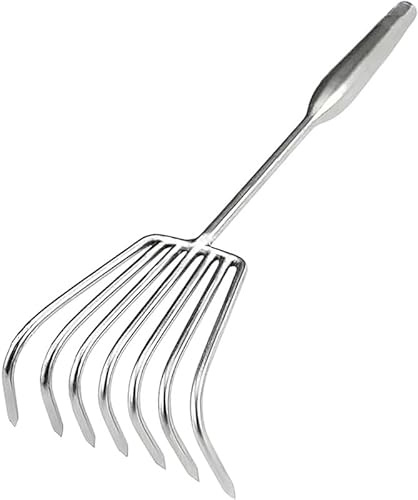 Tubayia Rastrello a mano, strumento da giardino per allentare i pavimenti, in acciaio inox, robusto strumento per scavare, rastrello, mano per rastrellare foglie all'aperto (sette denti)