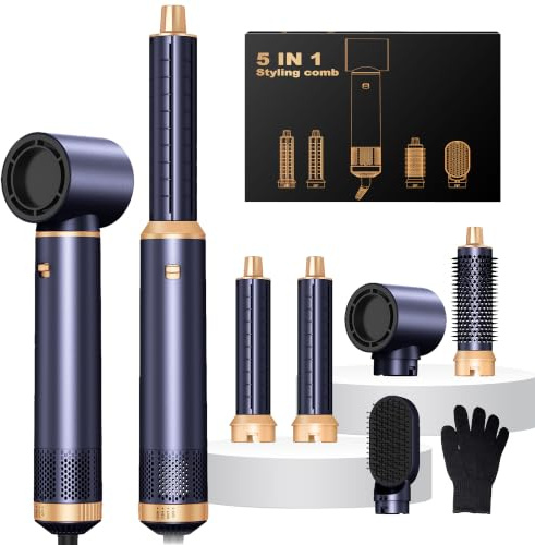Airbrush 5 en 1 Hair Styler Air Brush 5 en 1 avec Seche Cheveux, Brosse Soufflante, Fer a Boucler, Thermal Brush, Brosse Lissante Seche Cheveux 5 en 1 pour Sécher, Boucler, Lisser
