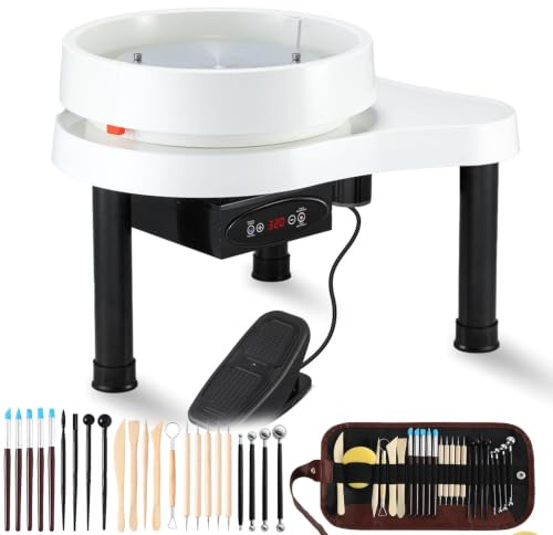Electric Pottery Wheel 11-Inch Ceramic Clay Machine with LCD Screen and Foot Pedal, Includes 25-Piece Tool Kit for Adult Pottery Beginners and Hobbyists