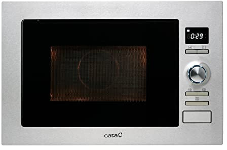 Cata Microondas Integracón Encastrable MC 25 D Capacidad 25 L 5 Niveles de Potencia Ancho 60 cm Interior Acero Inox 8 Menús Fácil Instalación Color Inox y Cristal Negro