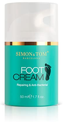Simon&Tom Foot Cream - Crème pour les Pieds à l'huile d'Argan Biologique et huile d'Arbre à Thé - Antibactérienne - Régénère la peau Sèche et les Talons Crevassés - Vegan/50ml- Fabriqué en Espagne