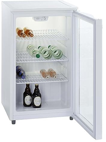 PKM GKS102 Glastür-Kühlschrank | Getränkekühlschrank | Flaschenkühlschrank | 102 Liter | 85 cm hoch | Wechselbarer Türanschlag | Höhenverstellbare Füße | 42 dB