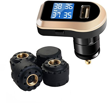 VESAFE Wireless Tire Pressure Monitoring System, Universal TPMS with Real-Time LCD Display, 5 Alarm Modes, 4 Advanced Waterproof Sensors, 2-Year Battery Life, Cigarette Lighter Plug, 0-6Bar/ 0-87PSI