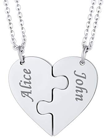 Custom4U Collier Couple Amoureux pour 2 Prénom Gravé Acier Inoxydable Collier d'Amitié pour 2 Personnalisé Prénom