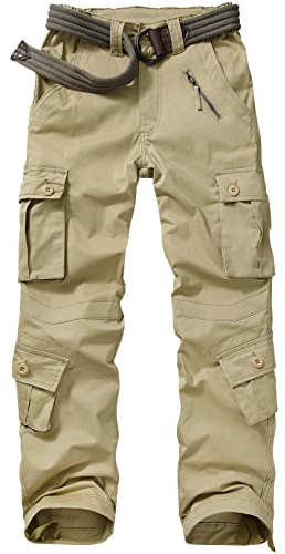 Jessie Kidden - Pantaloni tattici da donna, in stile militare, mimetici, cargo, da lavoro, con 8 tasche, orlo regolabile, in tessuto ripstop, per escursionismo, pesca, attività all'aperto, cachi, 42