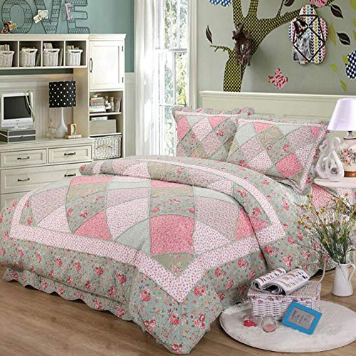 Couvre Lit Matelassé De Luxe Dessus De Lit 2 Personnes Boutis Coton Couverture De Lit Patchwork Avec 2 Taies D'oreiller,230x250cm