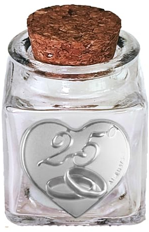 DLM-31112 (Kit 12 Pezzi) Barattolo in Vetro Quadrato Cuore Coppia FEDI 25 Anniversario Nozze d'Argento Venticinquesimo Matrimonio Portaconfetti Segnaposto bomboniera