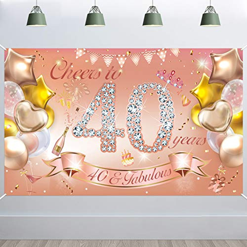 HOWAF Frau 40. Geburtstag Banner Deko Rose Gold, Stoff Plakat Banner für Frau 40. Geburtstag Hintergrund Deko Photo Booth Garten Tisch Mauer