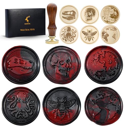 Halloween Wax Seal Stamp Kit, Set of 6 Metal Brass Head & Wooden Handle