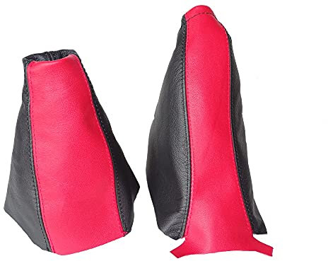 The Tuning-Shop Ltd Schaltsack Handbremsmanschette kompatibel mit Opel Corsa D Leder verschiedene Naht Farbe wählbar (Rot Schwarz Leder)