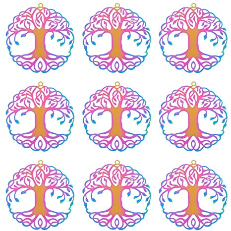 PandaHall - Ciondoli in filigrana con albero della vita, in acciaio inox, multicolore, con filigrana, 43 x 40 x 0,3 mm, 50 pezzi