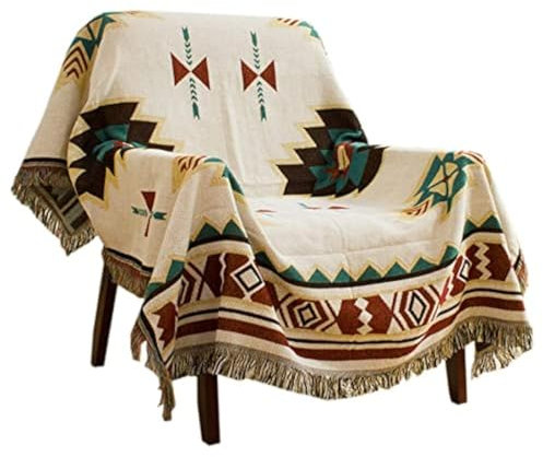 Coperta per Divano Etnico, Coperta Navajo，Adatto per Divano/Esterno/Campeggio(Size:130x160cm / 51.1x62.9in)