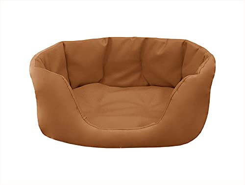 Juelle Hundebett aus Kunstleder Hundebett Hundebett Tierkorb Kuschelig Hundekissen Parkett Paris S-XL (100x80cm, Karamell)