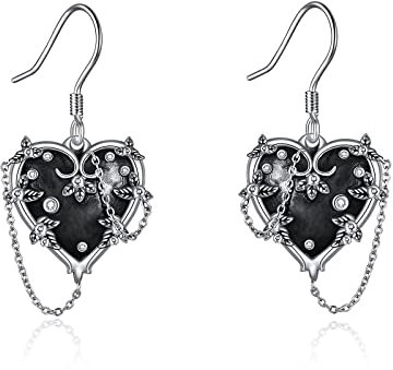Gothic Ohrringe Damen Silber 925 Hexen Herz Ohrhänger Goth Ohrringe Gothic Schmuck Halloween Weihnachts Geschenke