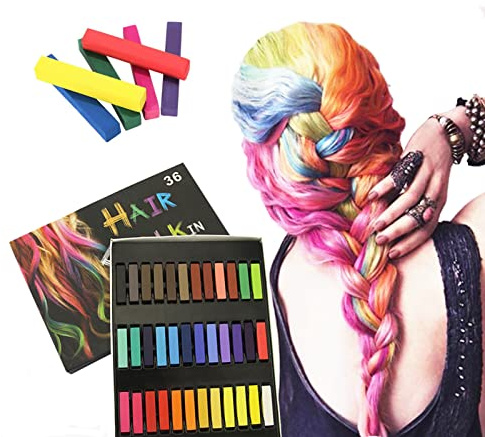 CHSEEO 36 colores de tiza para el cabello, regalos para niñas, cera temporal de tinte para el cabello, rojo, negro, blanco, morado, azul, rosa, lavable para 10, 12, 13, 16 años, regalo para niñas