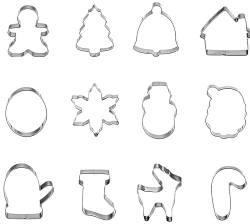 12-teiliges Weihnachts-Ausstechformen-Set – Mini-Ausstechformen, enthält Lebkuchenmänner, Schneeflocke, Rentier, Süßigkeiten, Weihnachtsmanngesicht und weitere Weihnachtsausstechformen, Dekorationen