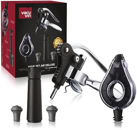 Wine Set Air Deluxe - Set of 5 | Lever Corkscrew, Wine Aerator, Wine Saver, 2 Vacuum Stoppers