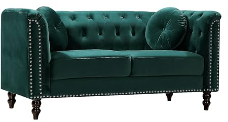 Vente-unique - Divano fisso 2 posti Turner - velluto - verde smeraldo