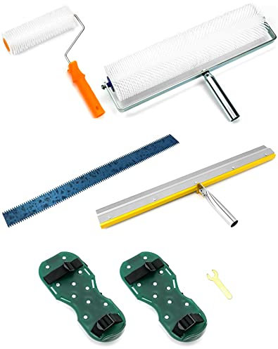 QWORK® Bodenbeschichtung Set, Entlüftungswalze+Epoxid Spike Schuhe+Stehrakel Großflächenrakel