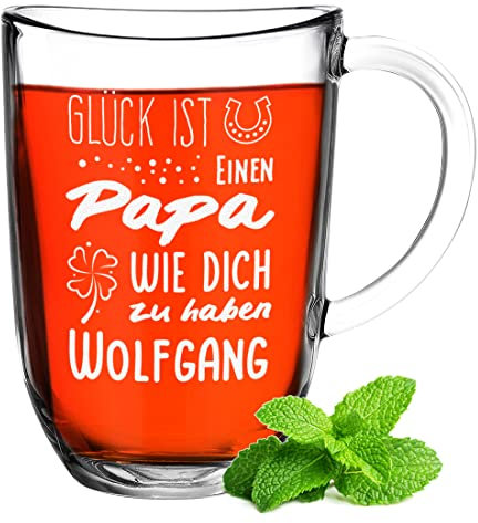 Leonardo Teebecher 380 ml mit Wunschgravur - personalisiertes Kaffeeglas - Vatertagsgeschenk - Geschenkidee für Papa - Henkel Teeglas mit Namen - Vatertagsgeschenk - Geburtstag Jubiläum - coffee