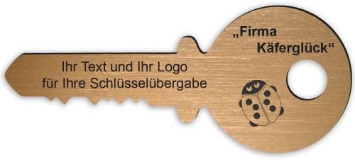 Personalisierter Übergabeschlüssel mit Gravur aus Acryl - 40 x 17 cm - Goldener Schlüssel mit eigenen Texten und Logos für Übergaben und Einweihungen