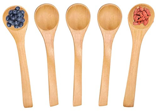 5pcs Handmade Wooden Spoon for Mixing Stirring, Small Honey Spoon Wood Soup Spoon for Kids, Mini Salt Spoon Condiments Spoons