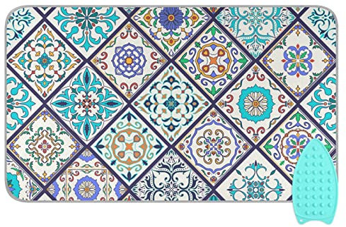Tragbare Bügelmatte, Patchwork hitzebeständige Bügeldecke mit Silikon-Pad, Reise-Bügelbrettbezug und Pad für Trockner, Waschmaschine, Tischplatte, 119 x 71 cm