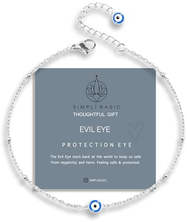 SIMPLÍ BASIC 925 Sterling Silver Evil Eye Bracelet | Bracelet with Gift Box Beaded Charm Bracelet | Handmade Adjustable Bracelet | Gifts for Women with Gift Box | Everyday wear