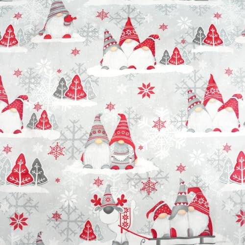 TexTrend Telas por Metro - Algodón - 1 Metro 160 x 100 cm - Tela para Costura - Niños - Patrón Navideño Elfos Reno Gris