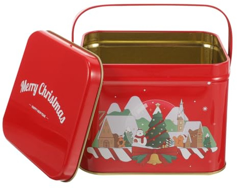 EXCEART Weihnachts-Keksdosen Aus Metall Quadratisch Für Süßigkeiten Weißblechbehälter Geschenkbox Mit Deckel Und Griff Für Schokolade Weihnachtsverpackung Partygeschenk
