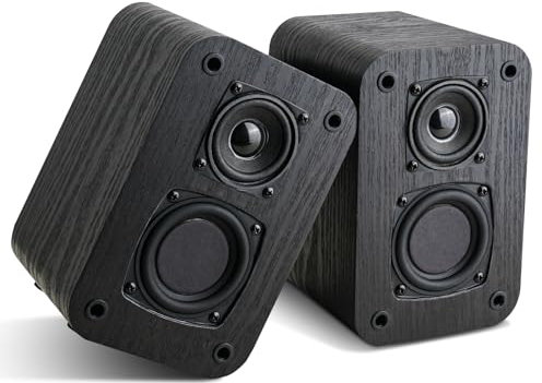 RIOWOIS Passive Bookshelf Speakers for Home Theater Surround Sound, Home Desktop Stereo Speakers with Crisper Sound and Classic Wood Grain for Record Player/Computer/TV, Wall Mountable, One Pair.