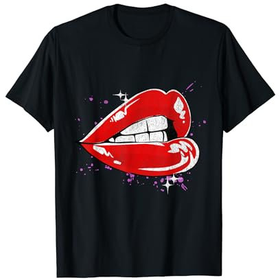 Große Lippen mit rotem Lippenstift, 80er Jahre 1980er Valentinstag Grafik T-Shirt