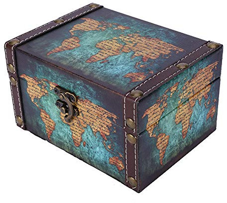 Leopacat BoîTe En Bois Vintage, Petit Coffre DéCoratif En Bois, Avec Couvercle Motif Carte Du Monde RéTro Petite Pour Artisanat De Rangement Antique Au TréSor EuropéEn à Souvenirs DéCorative La Maison